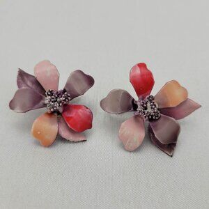 1950's Vintage Enamel Flower Earrings by Lisner